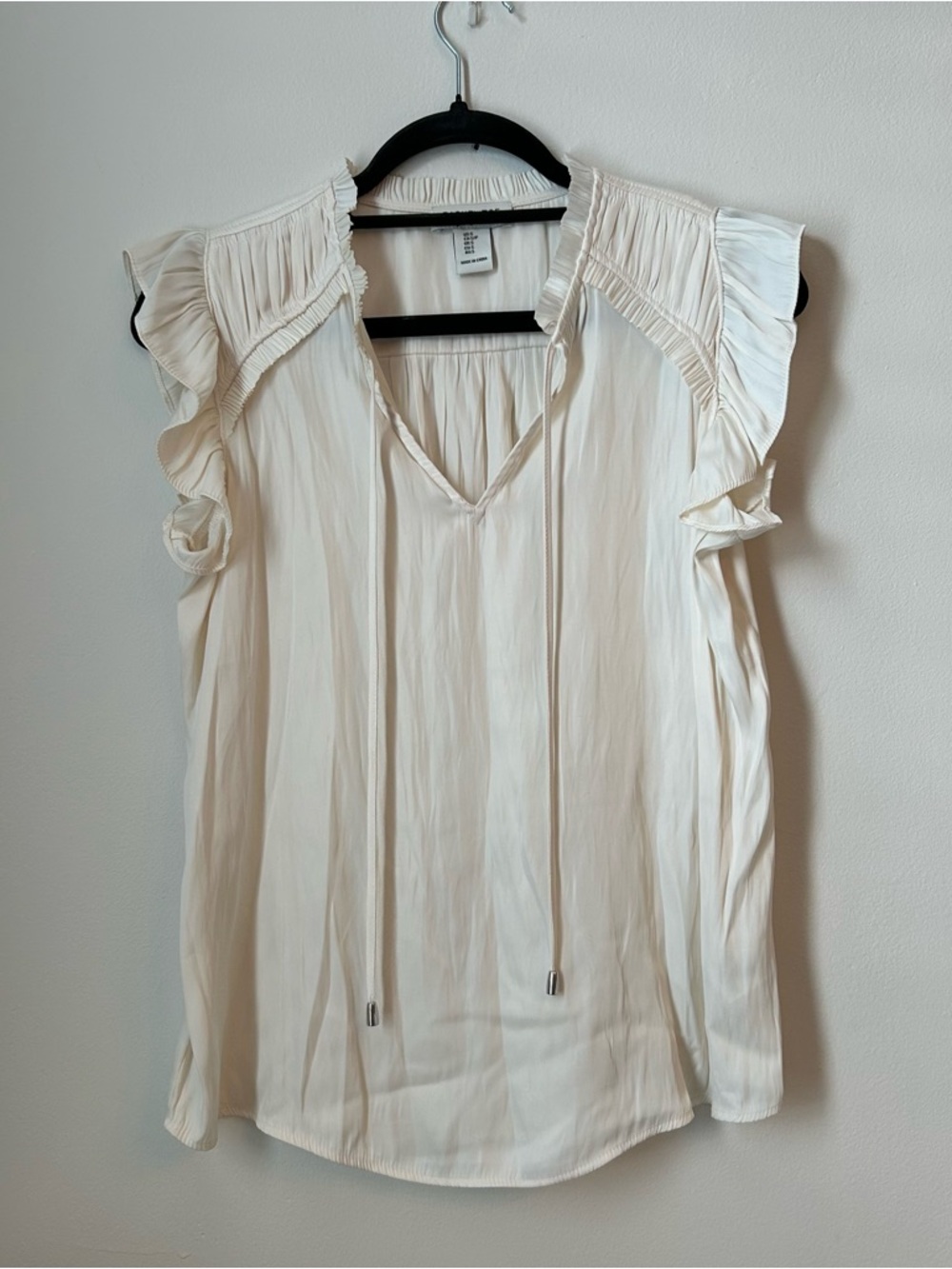 Rachel Zoe Ruffle Sleeve Tie-Neck Top - White Cream